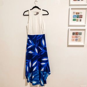 Blue Floral Hi-Lo Maxi Dress with White Top